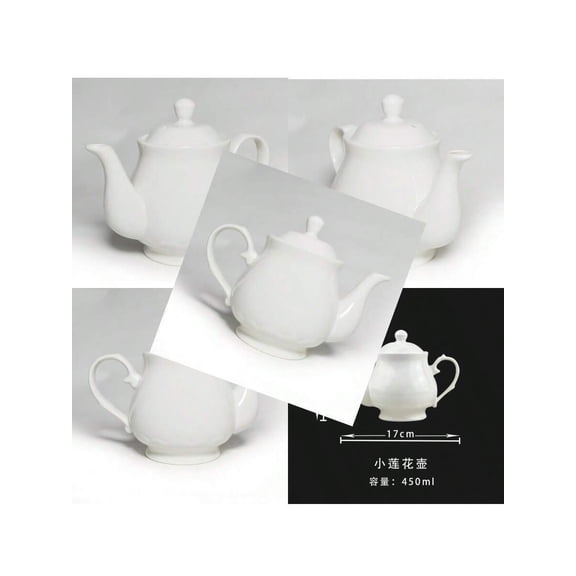 White Porcelain Teapot Lotus Tea Pot Coffee Tea Water Pot Vintage Ceramic Gooseneck Kettle 15oz