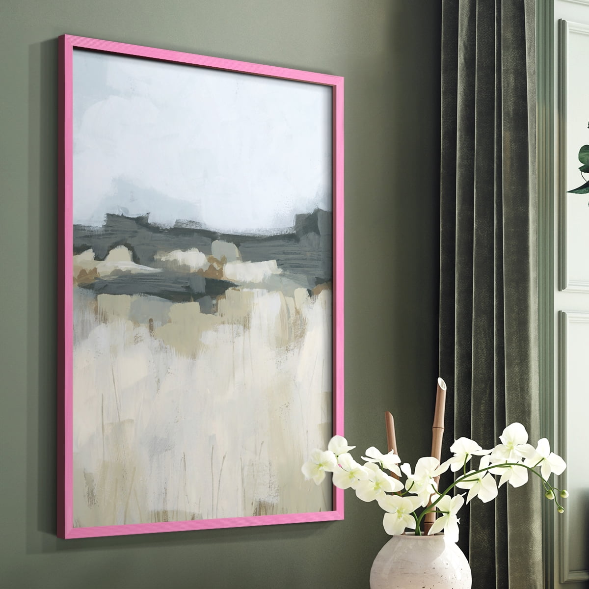 Brushstroke Badlands I Framed Print in Pink Solid Wood Framed Print No Nail Hanging