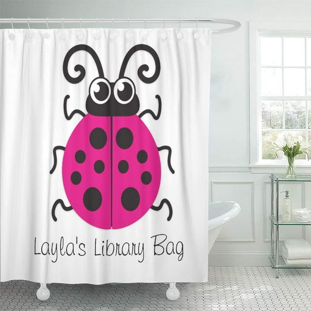 Suttom Girls Kids Cute Pink Ladybug Ladybird White Named Personalized Shower Curtain 66x72 Inch Com Suttom Girls Kids Cute Pink Ladybug, Ladybug Shower Curtain