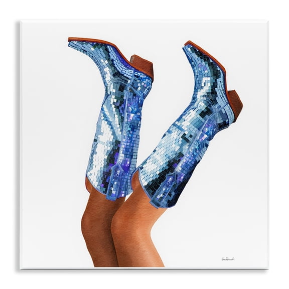 Stupell Industries Blue Glam Cowgirl Boots People Painting Unframed Art Print Wall Art, 12 x 12