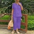 thumbnail image 2 of XuJwPNcy Women 2 Piece Sets Cotton Linen Short Sleeve Shirt and Wide Leg Pants Lounge Sets Trendy Travel Vacation Outfits, 2 of 6