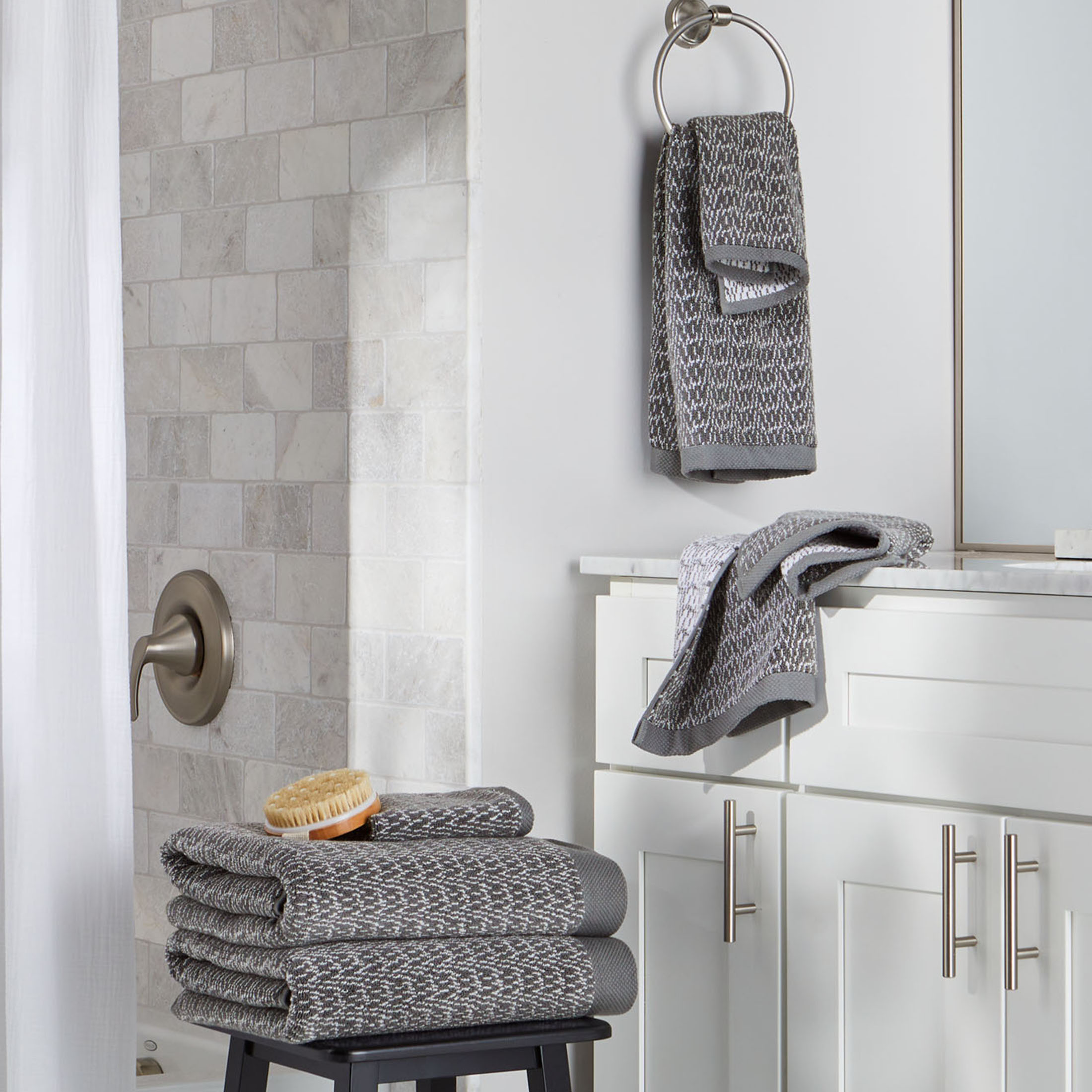 Better Homes & Gardens 6-Piece Cotton Bath Towel Set, Gray photo 2