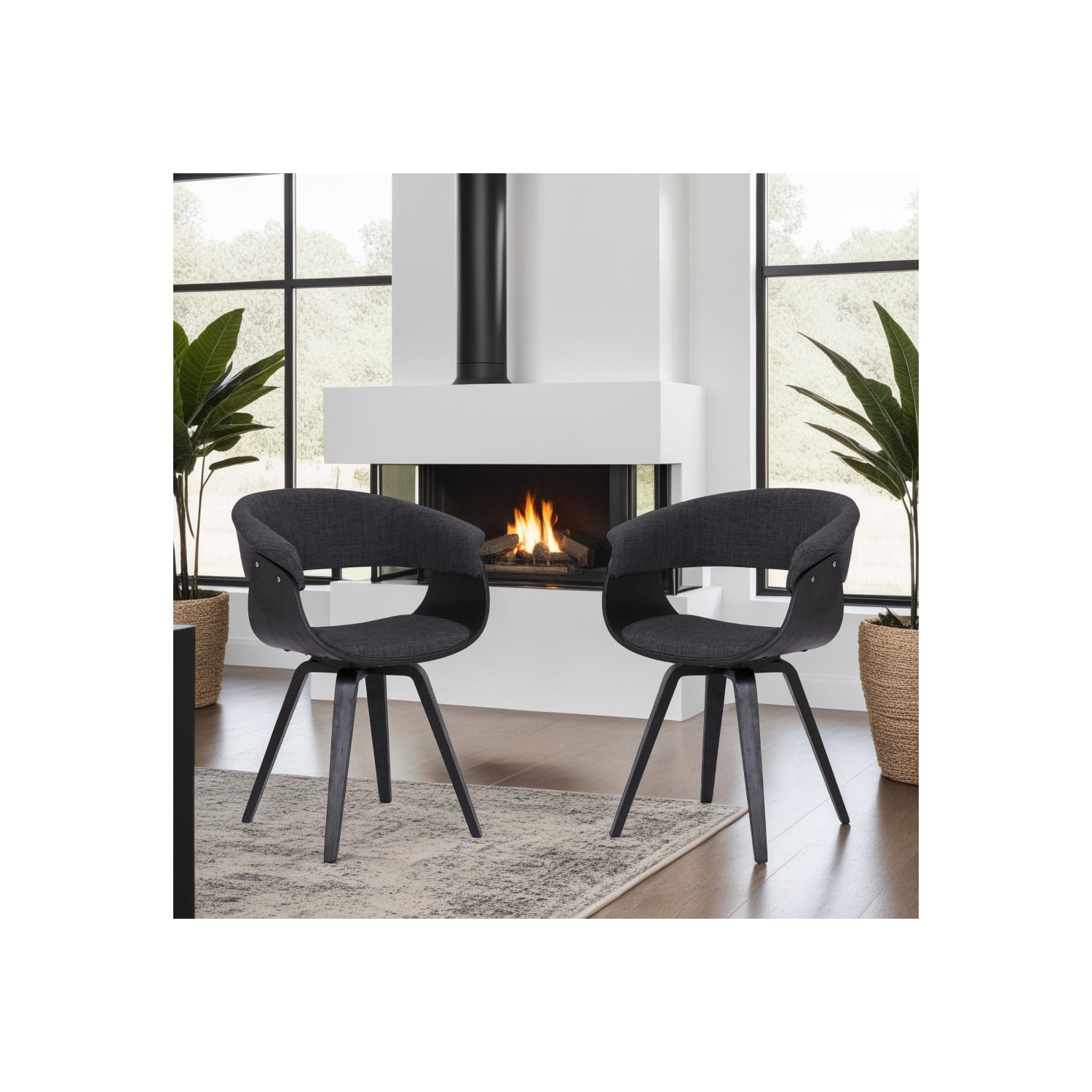 Summer Mid Century Modern Dining Accent Chair for Table Kitchen Desk Vanity in Charcoal Fabric and Black Wood Finish