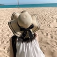 thumbnail image 5 of 54-58cm hat circumference hat female summer outdoor seaside big eaves sunscreen sunshade straw hat bow tie foldable - Beige, 5 of 5