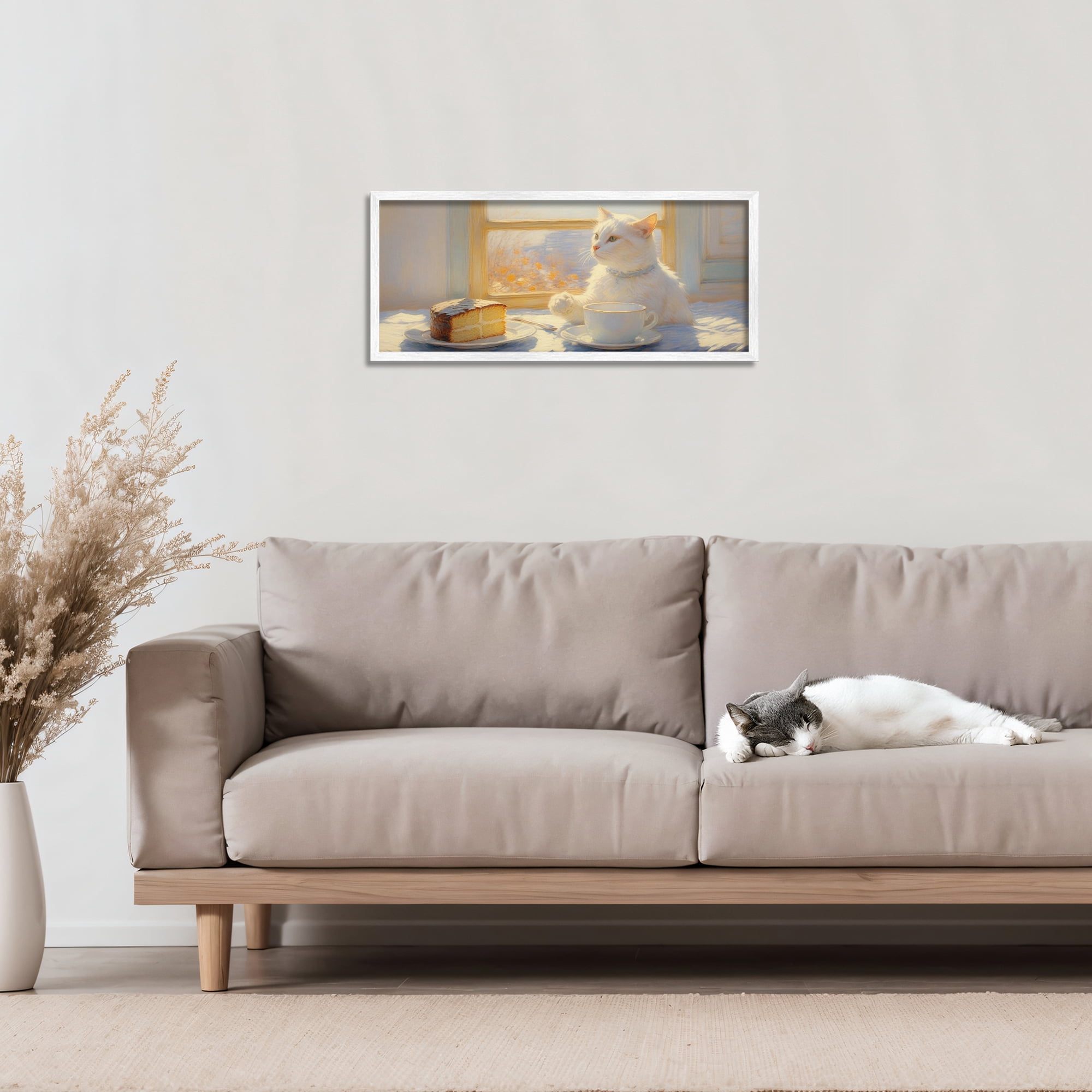 Stupell Industries Sunlit Tea Party Cat White Framed Giclee Art, design by Angie Hawke