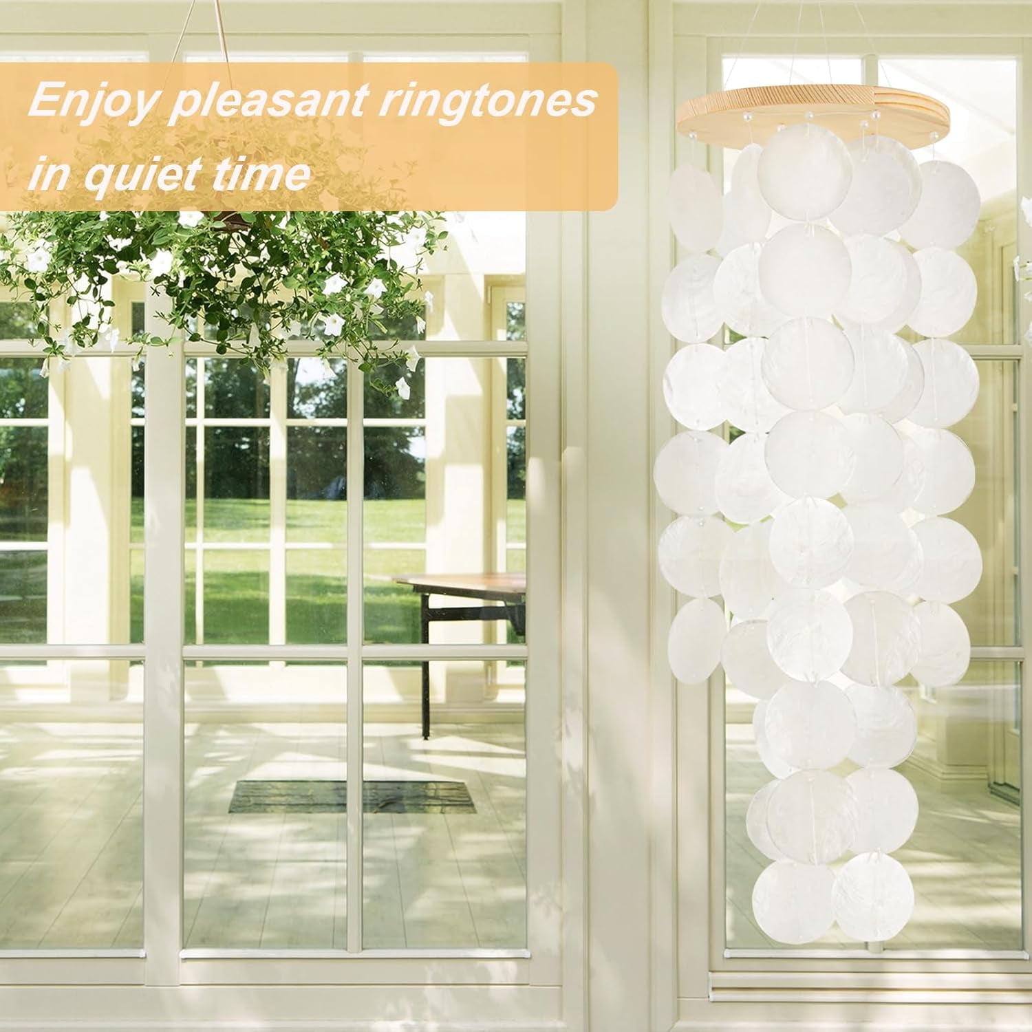 Sinkoo Wind Chimes for Outside - Handcrafted White Capiz Shells Windchime Coastal Style Decor for Indoor/Outdoors, Garden Decor, Great for Family Friend, Wind Chimes Lovers and More