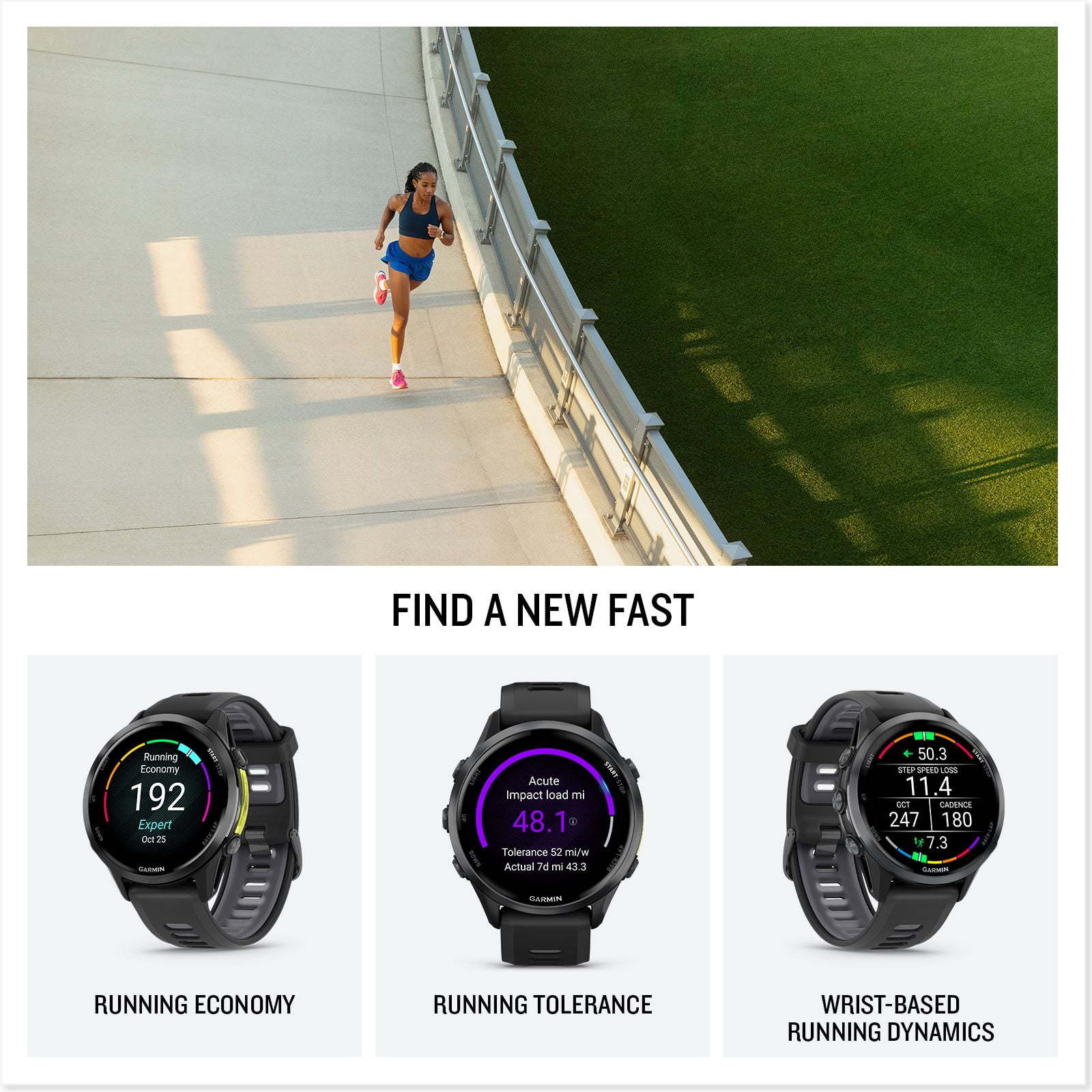 GARMIN Forerunner 970 GPS Black Fiber-Reinforced Polymer Case with Black Watch Band, 1 Pack