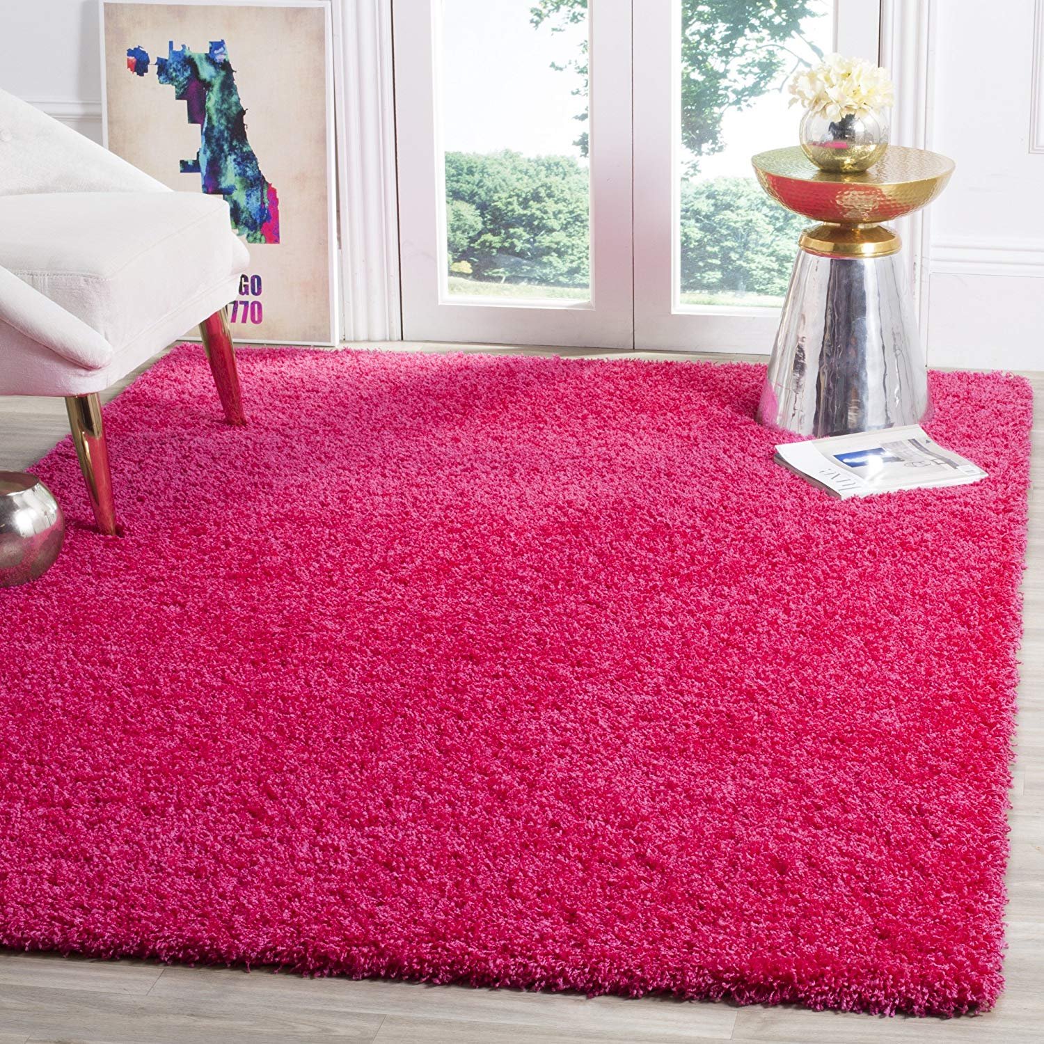 Safavieh Laguna Shag Collection SGL303J Fuchsia Area Rug (5'3" x 7'6
