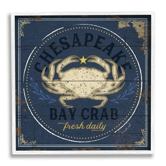Stupell Industries Vintage Chesapeake Bay Crab Sign Nautical Marine Life Graphic Art White Framed Art Print Wall Art, 24x24, by Jennifer Pugh