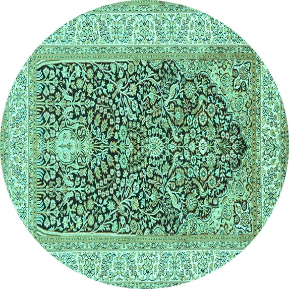 Ahgly Company Machine Washable Indoor Round Animal Turquoise Blue Traditional Area Rugs, 5' Round