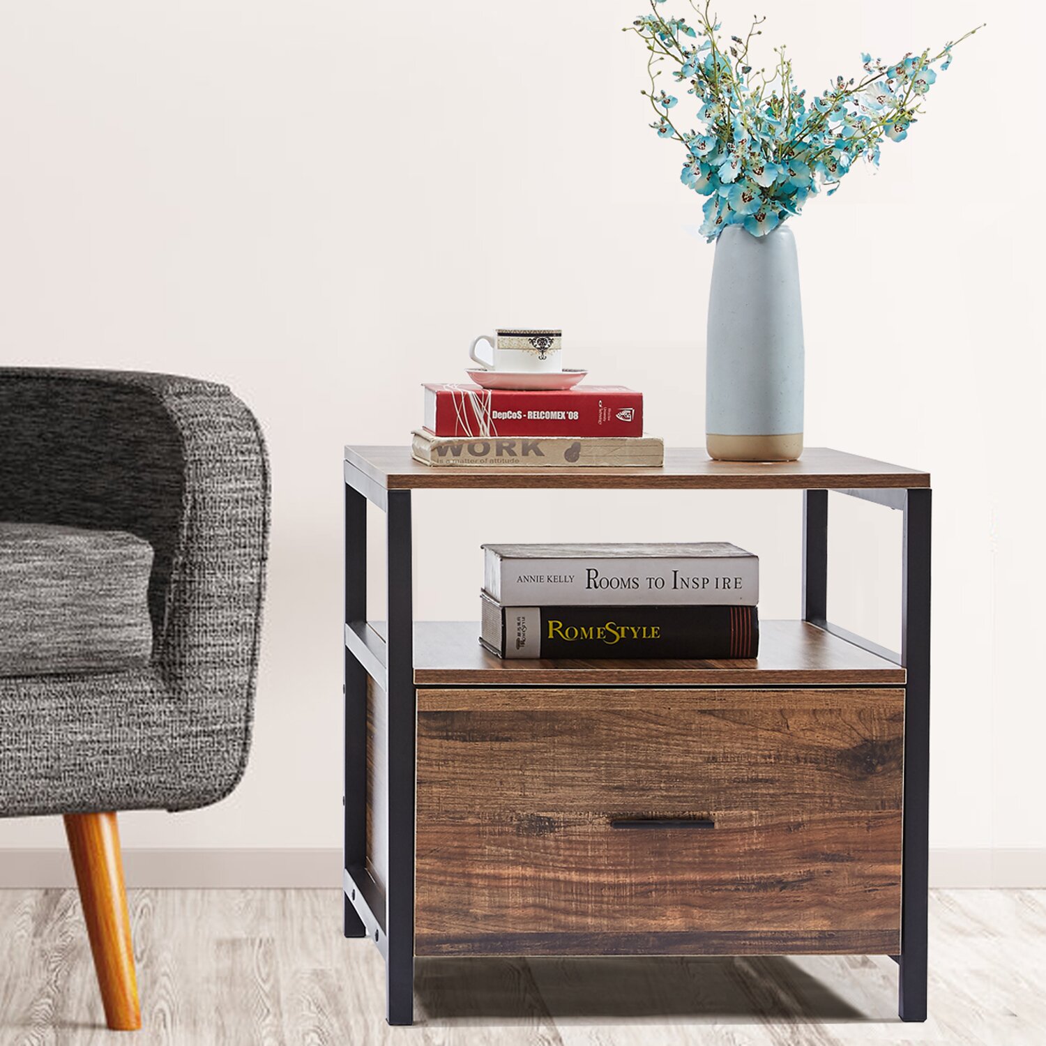 Kurtz End Table with Storage, Base Material Metal, Multifunctional end