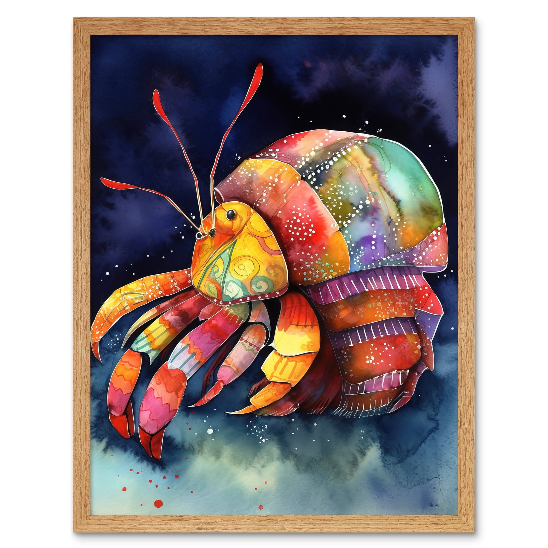 Hermit Crab Vibrant Folk Art Watercolour Painting Art Print Framed ...