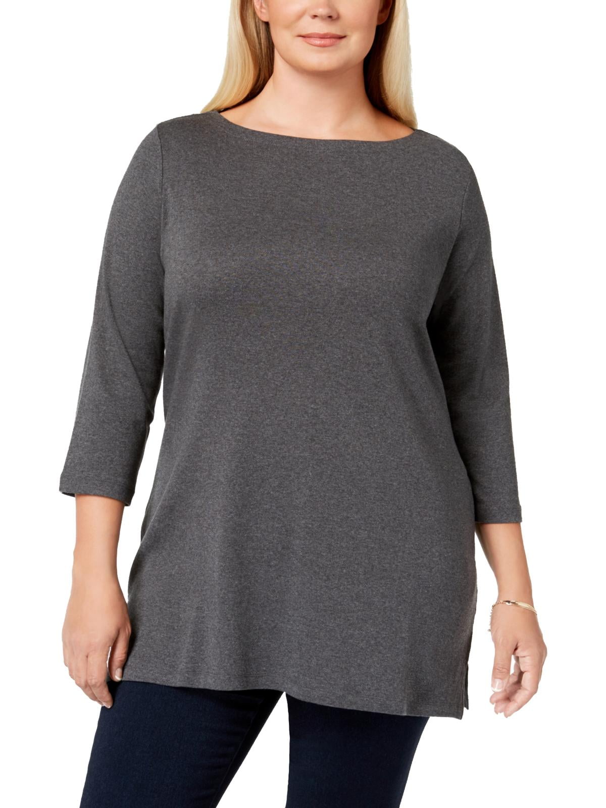 Karen Scott Womens Plus Boatneck Tunic Cotton Boat-Neck Tunic Top Gray ...