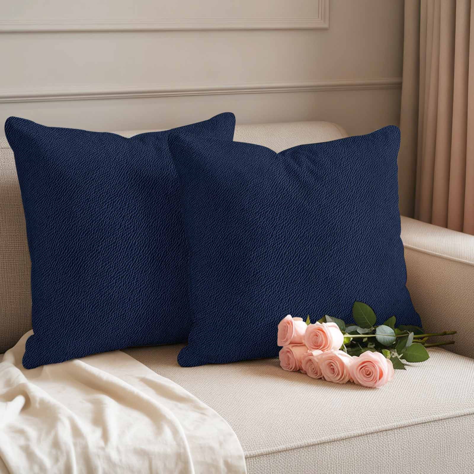 Solid Dark Blue Outdoor Waterproof Pillow Covers, Minimalism Abstract Denim Texture Decorative Square Throw Pillowcase Sofa Cushion Sham for Patio/Couch/Chair, 26"x26" 2 Pack