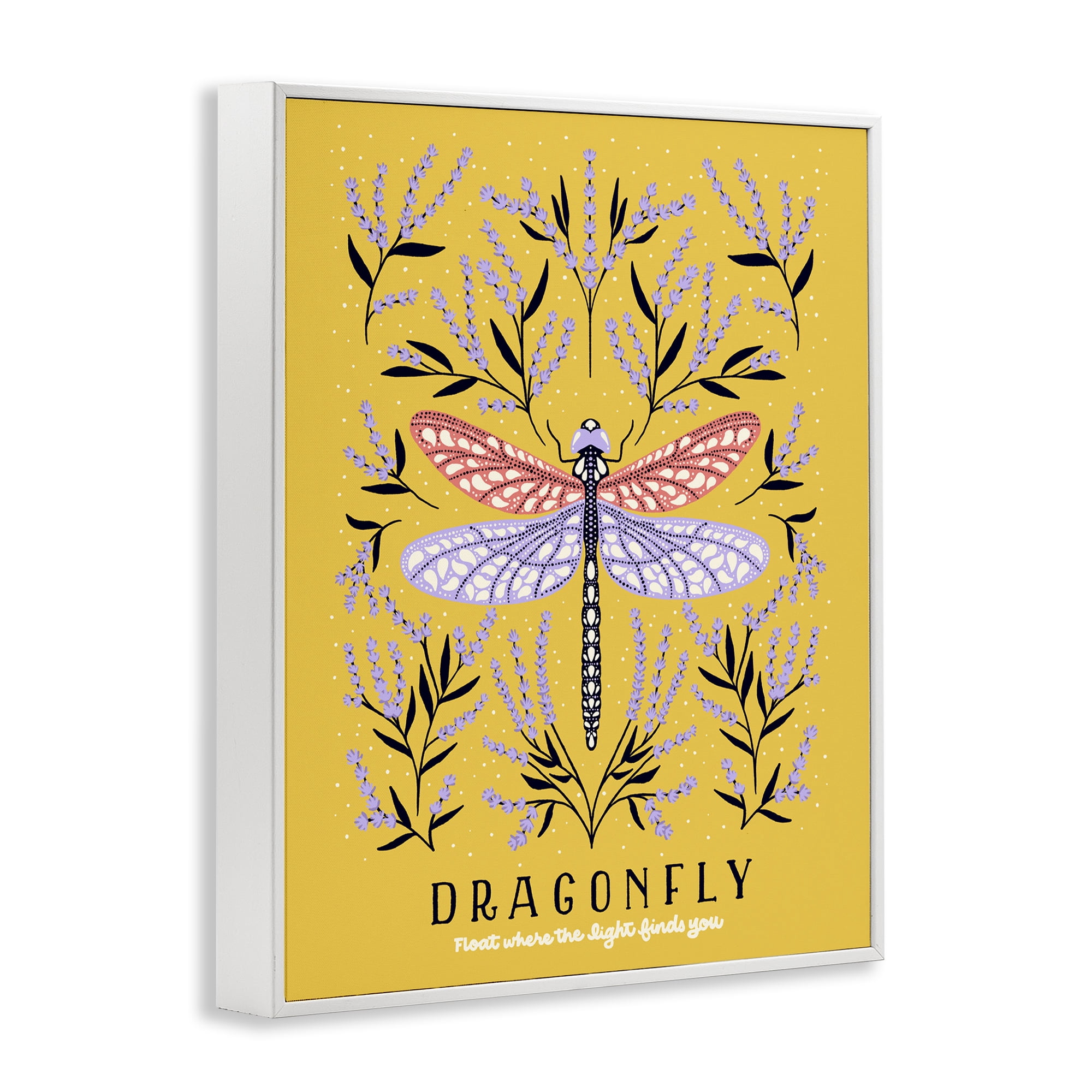 Stupell Industries Dragonfly Symmetry on Yellow White Framed Giclee Art, design by Indira Prieto | IndySign