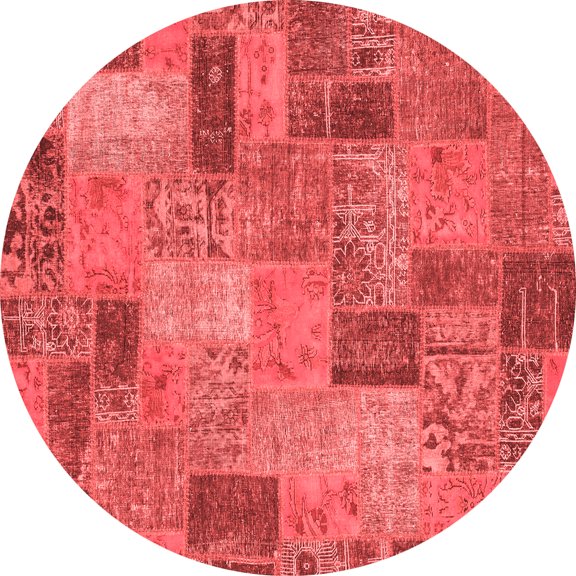Ahgly Company Machine Washable Indoor Round Patchwork Red Transitional Area Rugs, 8' Round