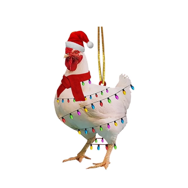 Gibobby Decoraciones acrílicas de pollo de Navidad 2023 decoraciones de árbol de Navidad con bufanda de Navidad colgante de decoraciones de Navidad de pollo(D)
