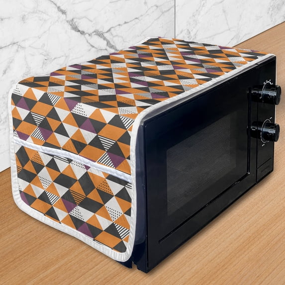 Geometric Microwave Oven Cover, Colorful Triangles and Diagonal Squares Forming Abstract Mosaic Art Shapes, Water Resistant Organizer with Pockets for Kitchen, 36" x 12", Multicolor, by Ambesonne