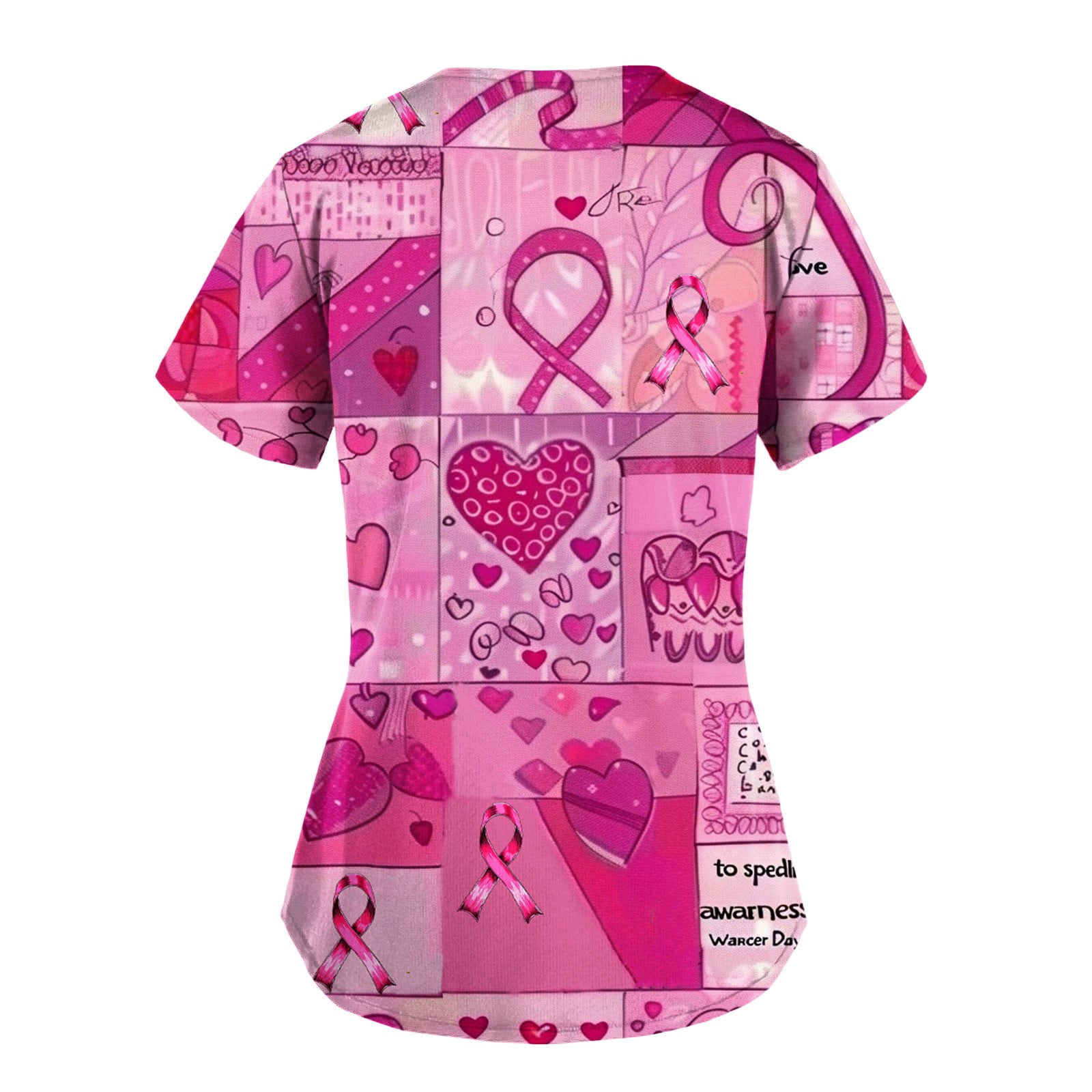 Xfvqtps Scrub Tops for Women Pink Ribbon Breast Cancer Awareness