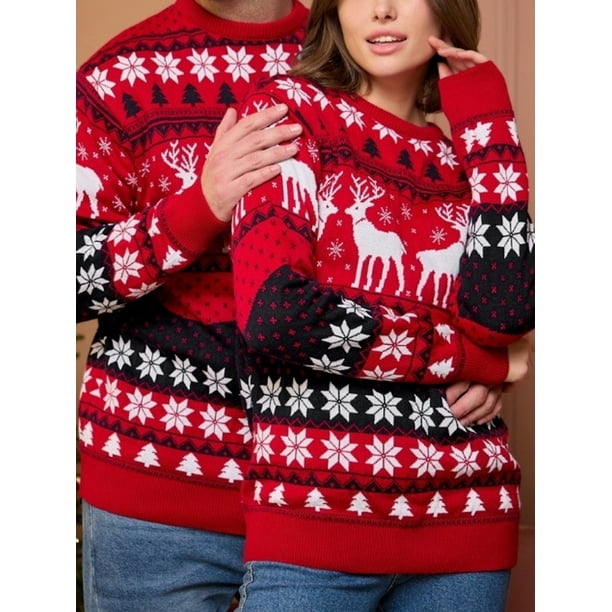 Nituyy Unisex Christmas Sweater Winter Couple Long Sleeve Round