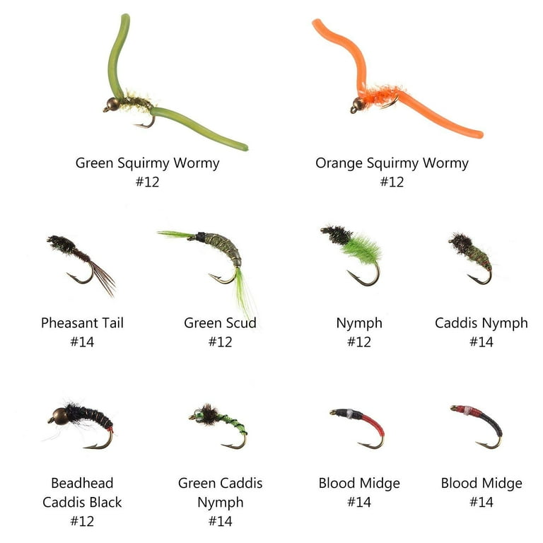 Fly Fishing Flies Kit Fly Assortment Trout Bass Fishing with Fly Box,  36/64/72/76/80/96pcs with Dry/Wet Flies, Nymphs, Streamers, Popper