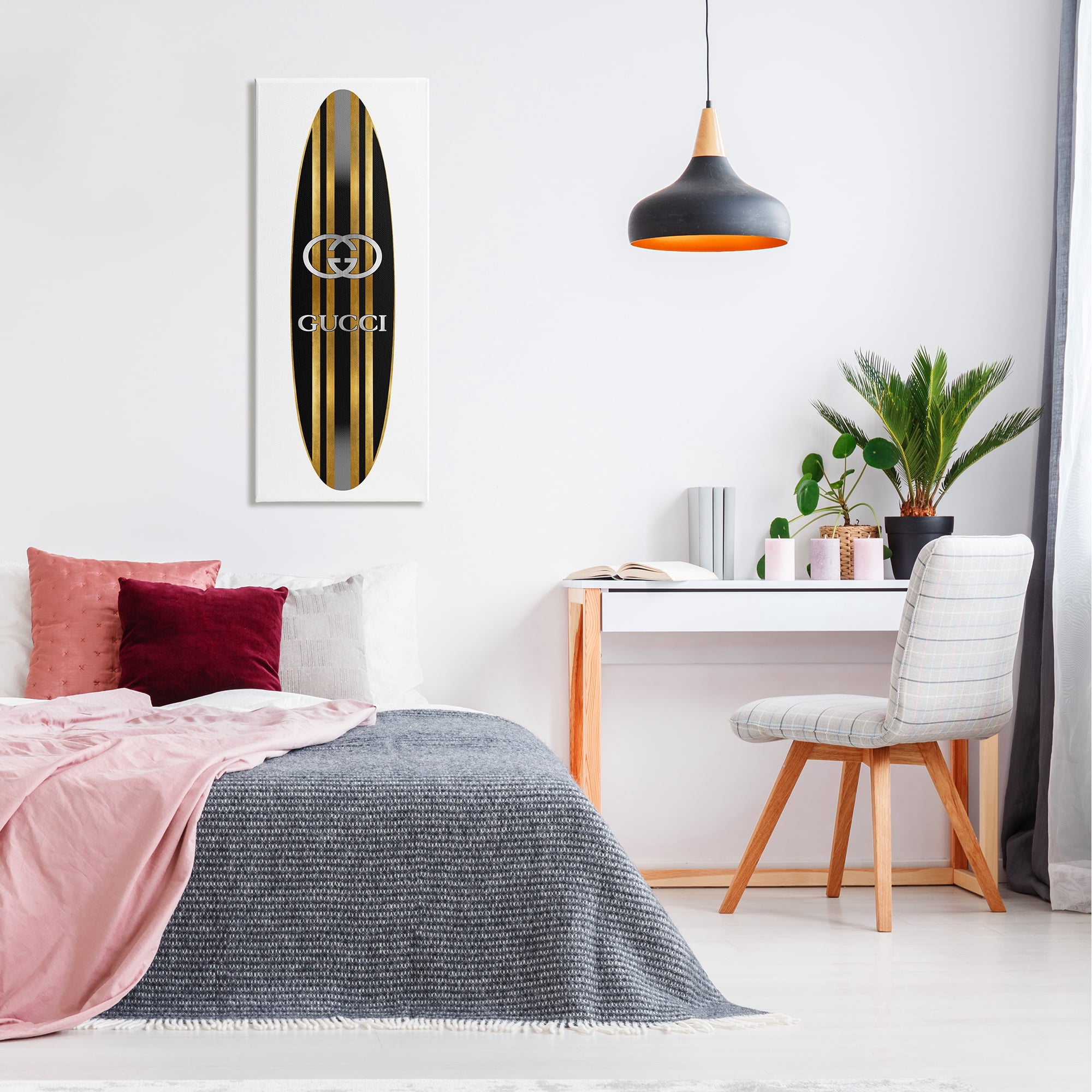 Stupell Industries Sleek Black Stripes Glam Designer Fashion Surfboard Canvas Wall Art, 17 x 40, Design by Madeline Blake