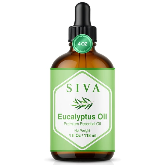 SIVA Eucalyptus Essential Oil - 4 Fl Oz – Natural Eucalyptus Oil - for Diffuser, Face, Skin Care, Aromatherapy, Hair Care, Scalp and Body Massage - with Dropper