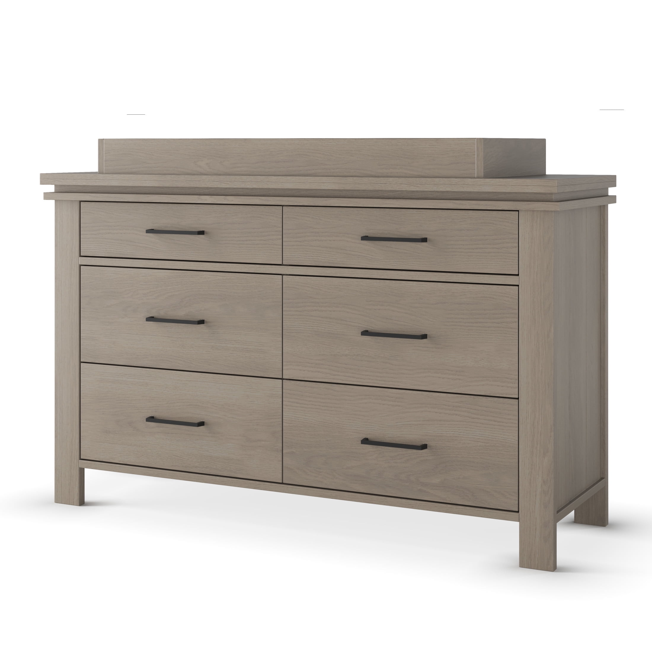 Child Craft Denman 55" Interlocking 6-Drawer Double Dresser for Nursery or Bedroom, Anti-Tip Kit, Crescent Gray