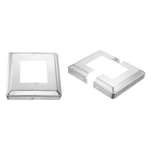 Cubierta de Base de Poste de 2 Paquetes, 8x8 (Tamaño Interno 4x4) Estilo de División de Metal, Envoltura de Columna de Porche para Poste, Cerca, Barandilla de Cable, Barandillas de Escalera, Plata
