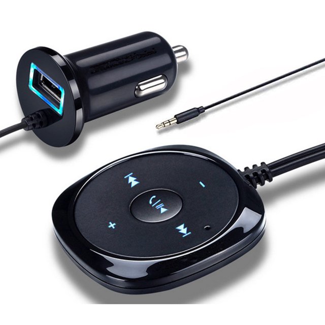 Kit Bluetooth para automóvil, receptor Bluetooth, adaptador de audio manos libres Bluetooth 4.1 con micrófono, base magnética y aislador de tierra
