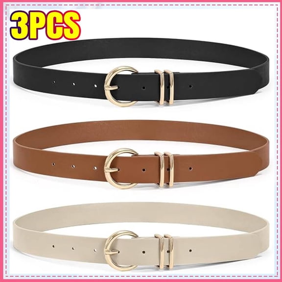 3 Pack Leather Belts for Ladies Fashion O-Ring Buckle Belts for Jeans Dresses Pants,  Leather Waist Belt