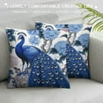 thumbnail image 3 of COMIO Birds and Peonies in Blue Color Pillow Cover Case Peacock Pattern Chinoiserie Style with Invisible Zipper Cushion Cover Throw Pillowcase for Home Decorative Couch Sofa Bedroom  24x24in, 3 of 5