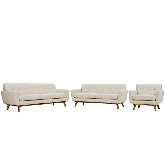 Modway Engage Modern Fabric 3-Piece Sofa Set with Loveseat & Armchair in Beige