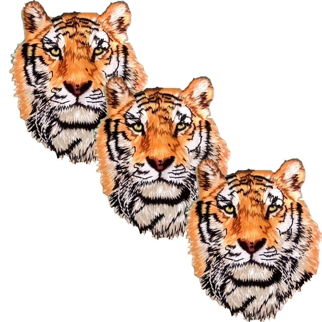 Parche Termoadhesivo Decorativo Tiger01 3 Parches Tigre 8x10cm Amarillo/Blanco Bordado Adhesivo para Planchar. PatchPros Parches MXTIG-003