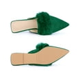 thumbnail image 4 of Allegra K Women's Shoes Soft Fur Decor Pointed Toe Slip on Flat Slide Mules Green 7, 4 of 5