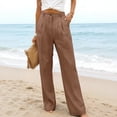thumbnail image 5 of Nestiefly Women's Wide Leg Linen Pants Casual High Waisted Slacks Straight Dressy Pants Palazzo Trousers with Pockets Camel M, 5 of 6