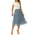 thumbnail image 2 of INSPIRE CHIC Women's Polka Dots Skirt Tiered Ruffle Elastic High Waist Casual Flowy A-Line Summer Beach Knee Skirts S Blue, 2 of 6