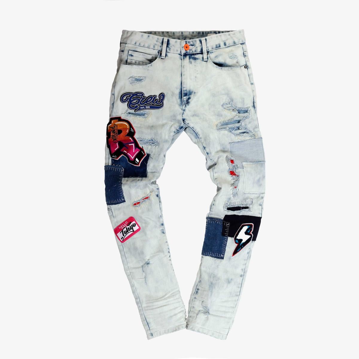 Smoke Rise Smoke Rise Patchwork Acid Washed Slim Fit Jeans ICLDB42