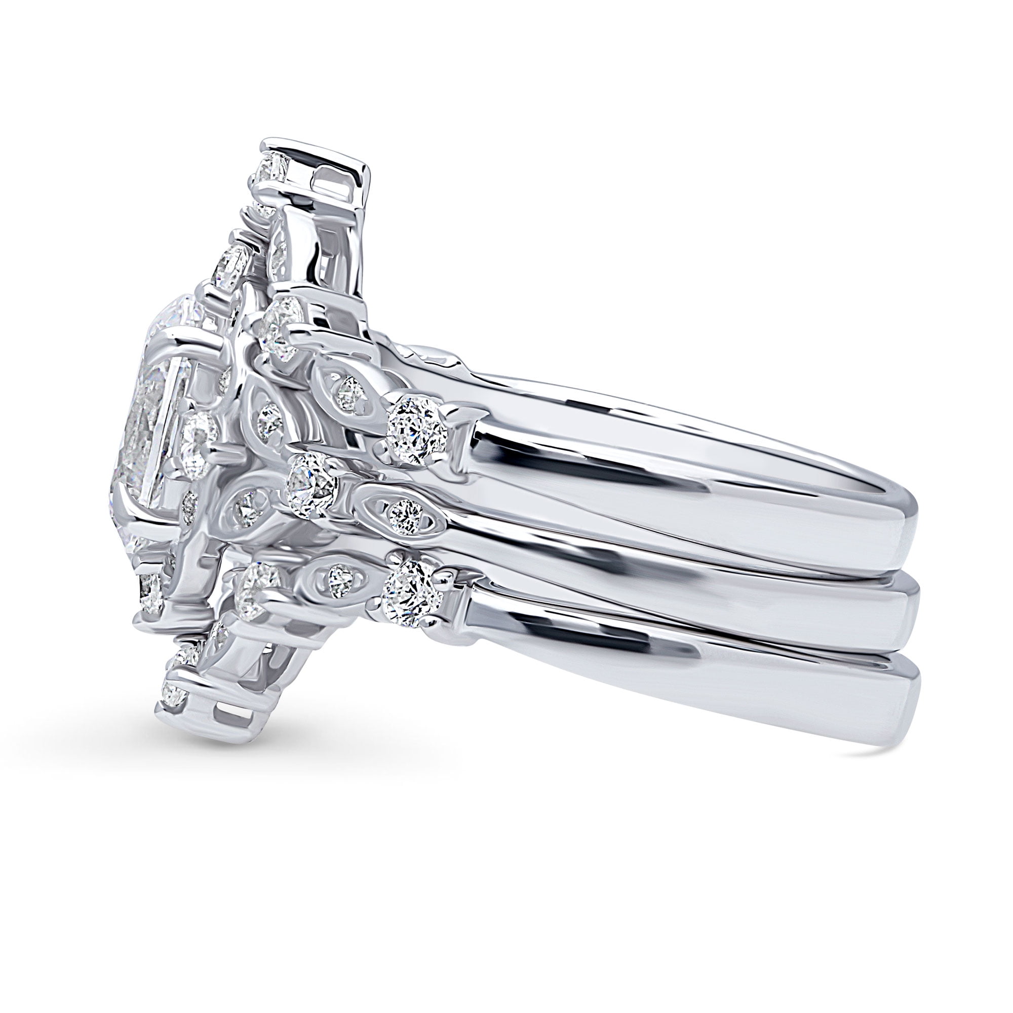BERRICLE Sterling Silver Halo Wedding Engagement Rings Oval Cut Cubic Zirconia CZ Wishbone Ring Set for Women, Rhodium Plated Size 7.5