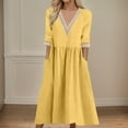 thumbnail image 2 of Icvfdpl Robes Femmes Été, Manches Courtes Longues Col en V avec Boutons et Poches Robes Maxi Boho Robe Florale Tendance pour Femmes, TG, 2 of 5