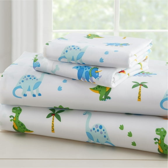 Wildkin Kids 100% Cotton Flannel Sheet Set for Boys and Girls - Twin (Dinosaur Land Blue)
