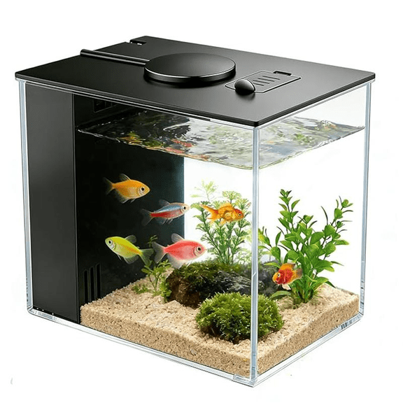 1 Gallon Plastic Fish Tank Kit with Fillter, LED Light and Lid,Black