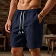 thumbnail image 2 of hlysgo Mens Texture Elastic Waist Shorts Big and Tall Drawstring Lightweight Short Casual Summer Beach Shorts with Pockets Navy,2xL, 2 of 6