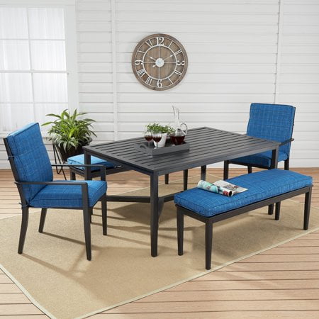 Mainstays Rockview Outdoor Patio Dining Set, Metal 5 Piece Cushioned, Blue - Walmart.com