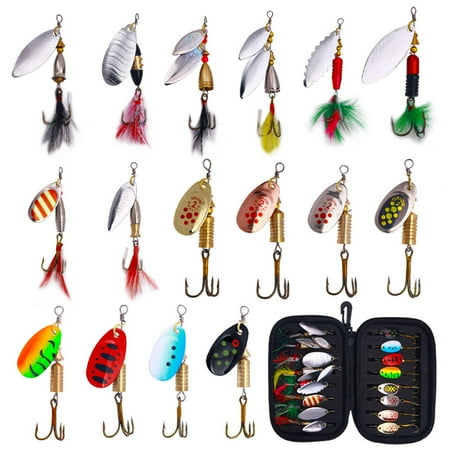 HENGJIA Fishing Lures Trout Lures Bass Lures Hard Metal Spinner Baits kit 16pcs SpinnerBaits Lures with Portable Carry Bag