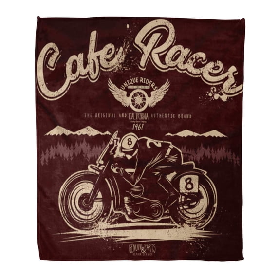 SIDONKU 58x80 inch Super Soft Throw Blanket Biker Cafe Racer Graphics for The Cool Guys Motorbike Motorcycle Badge Bike Home Decorative Flannel Velvet Plush Blanket