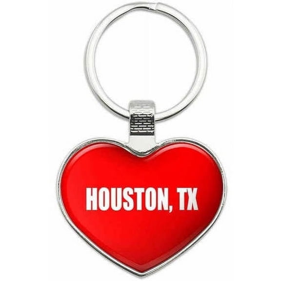Houston TX - City State Metal Heart Keychain Key Chain Ring, Multiple Colors Available