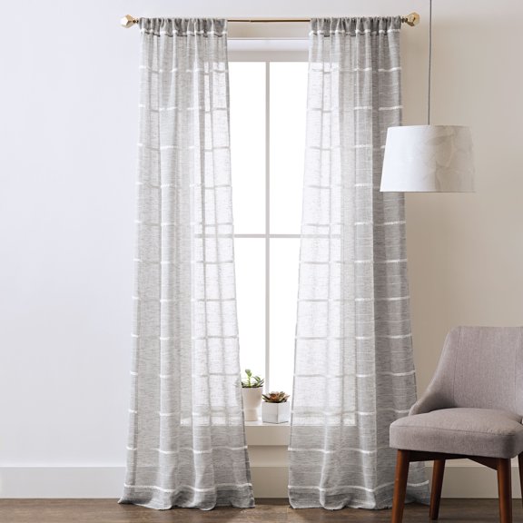 Better Homes & Gardens Woven Stripe Curtain Panel Pair, Indoor, Pole Top, Adult