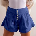thumbnail image 4 of RYRJJ Women's Shorts Summer Baggy High Waisted Ruffle Flowy Wide Leg Buttons Pleated Casual Shorts Fashion Short Shorts(Blue,L), 4 of 7