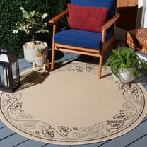 Safavieh Courtyard Eliza Botanical Indoor/Outdoor Area Rug, Sand/Black, 5'3" x 5'3" Round